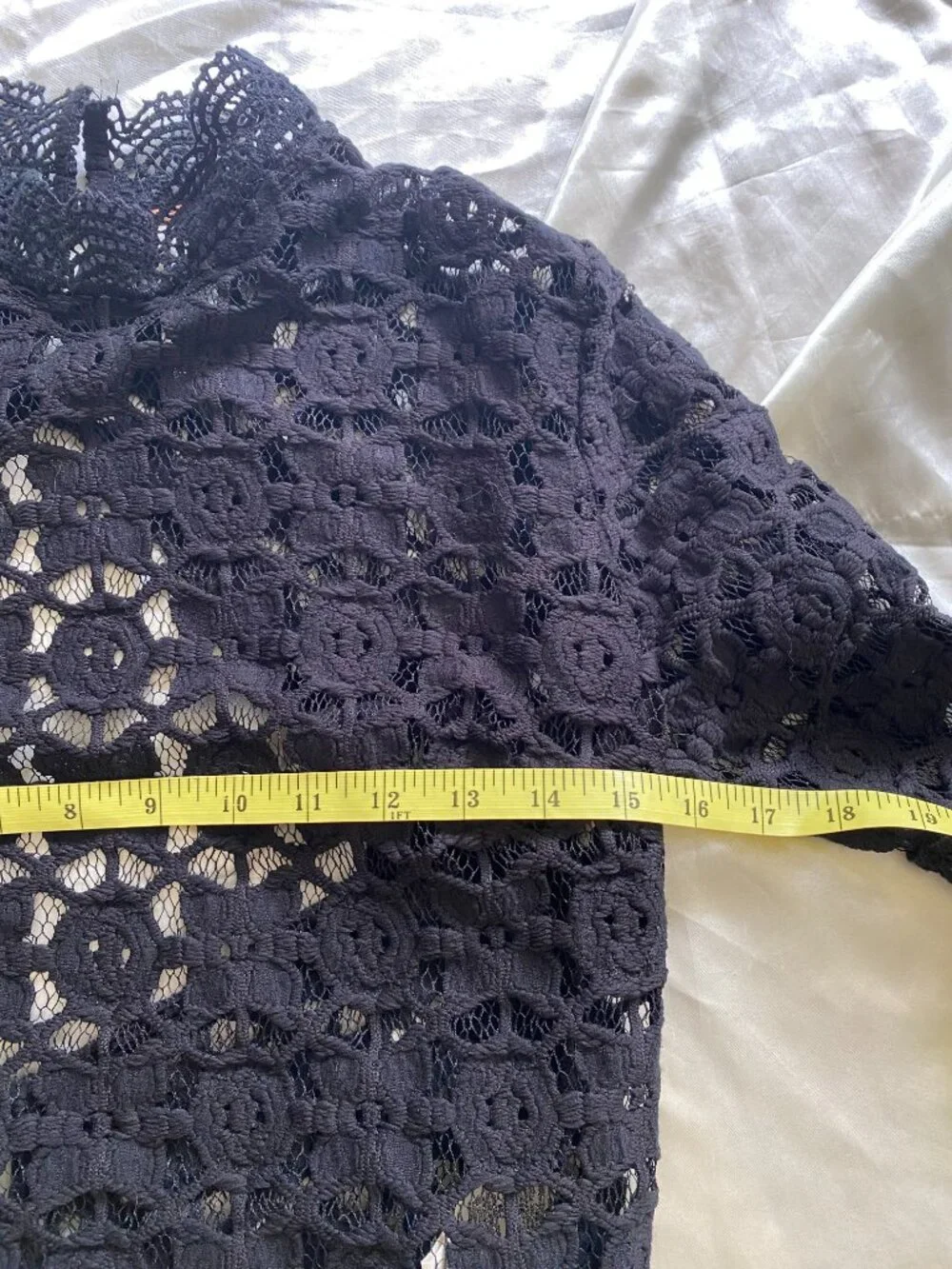 Free People Kiss & Bell Black Lace Crochet Bell Sleeve Open Back Top Small Boho